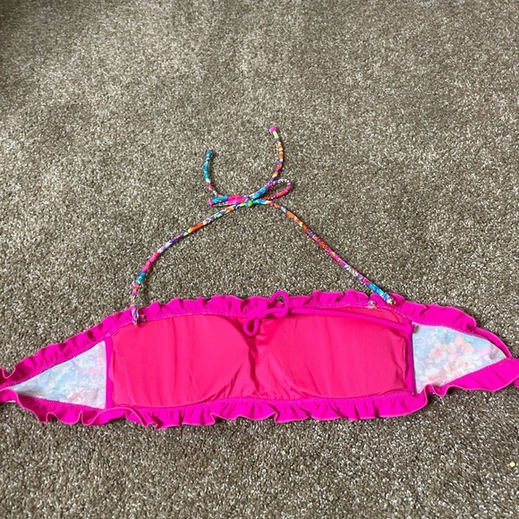 Victoria's Secret ruched bandeau bikini top removeable neck straps pink floral M - Picture 4 of 6